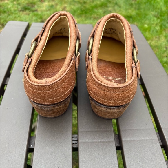 Frye Carson Belted Harness Mules Brown Leather Moto Clog Women’s 9 - Picture 9 of 14